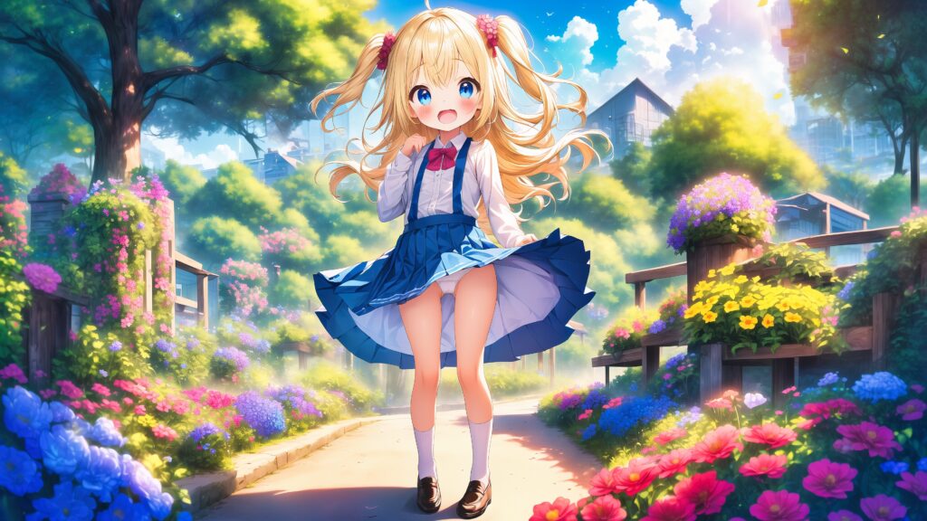 Illustration, AI, fille blonde, uniforme scolaire, culotte, fond d'écran PC, 4K, AIart