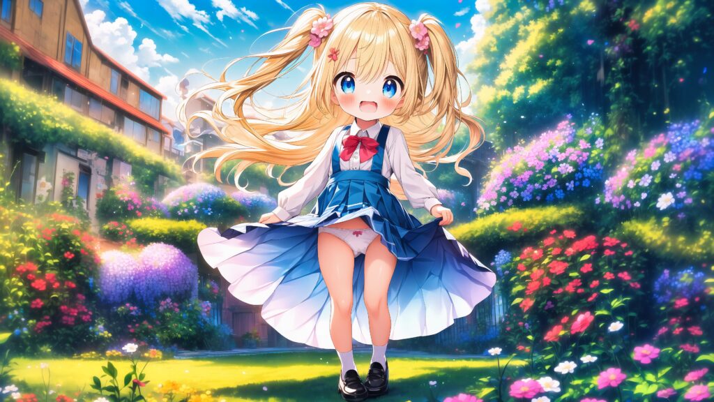 Illustration, AI, fille blonde, uniforme scolaire, culotte, fond d'écran PC, 4K, AIart